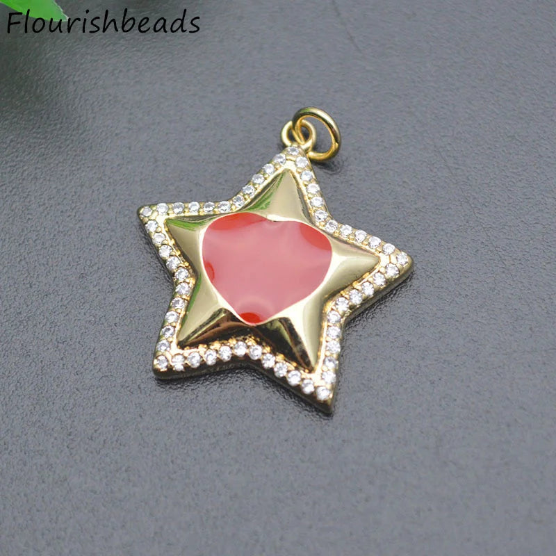 Enamel Starfish Star Shape Charms Red CZ Beads Pendant