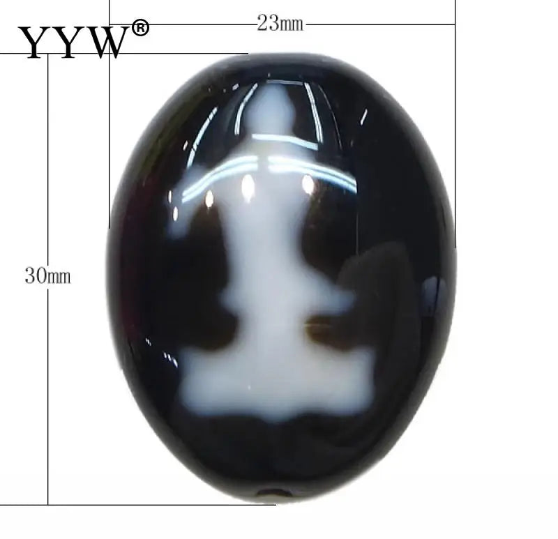 Kuanyin Natural Tibetan Dzi Beads Flat Oval Two Tone For DIY Jewelry