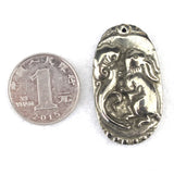 Natural Pyrite Stone Pendant - Rabbit & Mushrooms Carved