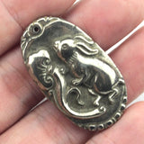 Natural Pyrite Stone Pendant - Rabbit & Mushrooms Carved