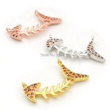 Micro Pave Orange CZ Fish Skeleton Charm Double Circles Necklace Jewelry