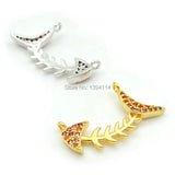 Micro Pave Orange CZ Fish Skeleton Charm Double Circles Necklace Jewelry