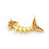 Micro Pave Orange CZ Fish Skeleton Charm Double Circles Necklace Jewelry
