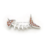 Micro Pave Orange CZ Fish Skeleton Charm Double Circles Necklace Jewelry