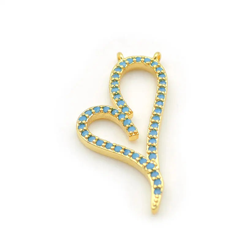 Micro Pave Kallaite CZ Heart Charm Double Circles Necklace Jewelry