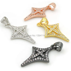 Micro Pave Clear CZ Star Of Cross Charm Necklace Jewelry