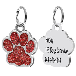 Personalized Paw Glitter Pendant Pet Tag for Dogs and Cats