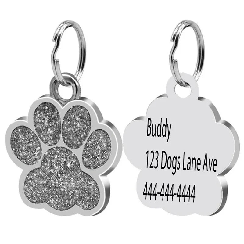 Personalized Paw Glitter Pendant Pet Tag for Dogs and Cats