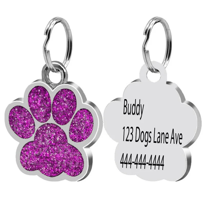 Personalized Paw Glitter Pendant Pet Tag for Dogs and Cats