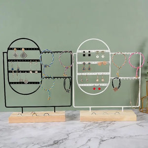 Wooden Base Jewelry Display Organizer Earrings Storage Rack