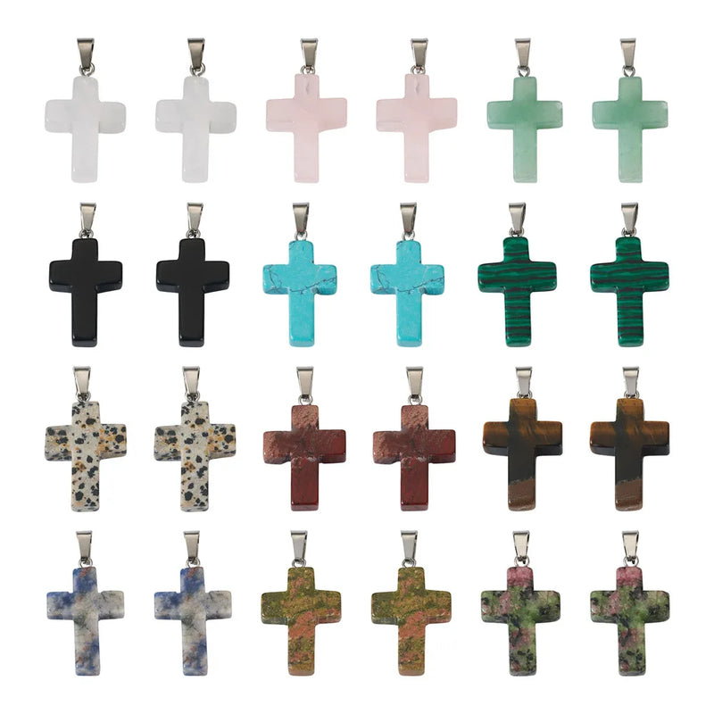 Religion Cross Gemstone Pendants Christrian Charms DIY Jewelry