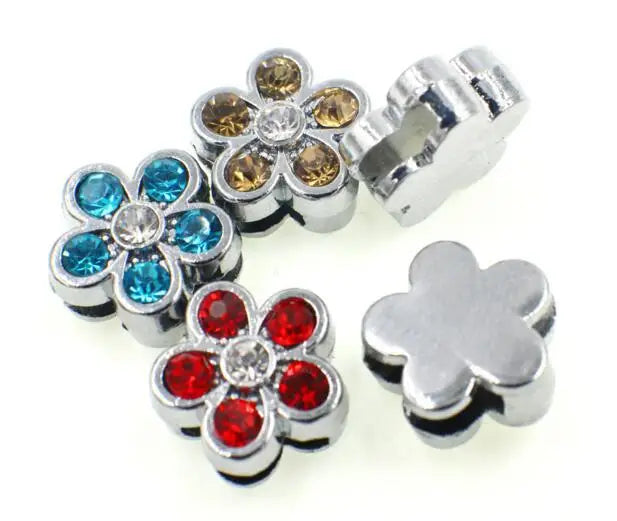 24x60PCS 8MM Rhinestones Flower Slide Charm for 8mm DIY Leather Bracelet