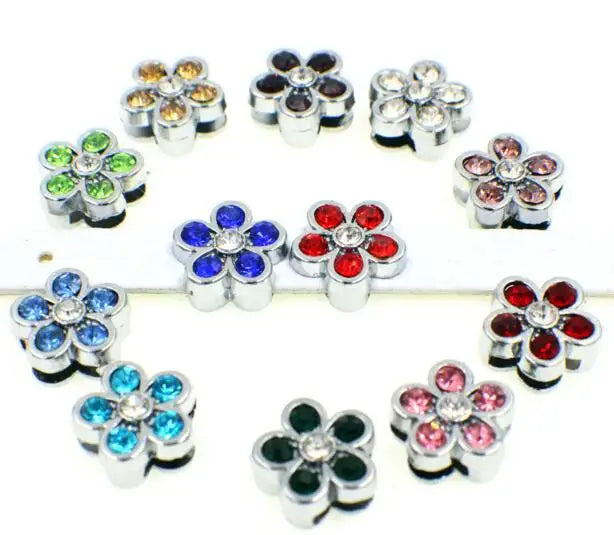 24x60PCS 8MM Rhinestones Flower Slide Charm for 8mm DIY Leather Bracelet
