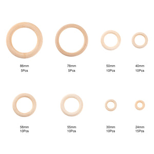 24-86mm Wooden Beads Ring for DIY Craft Jewelry Making