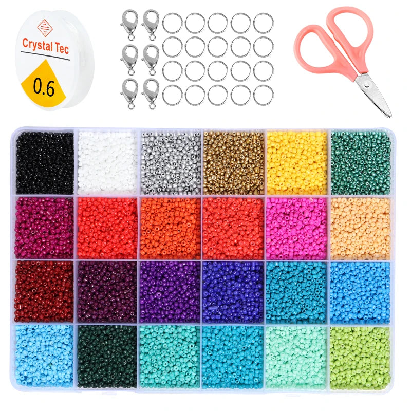 24 2mm Glass Seed Beads & Charm Silver Clasp Beading Line DIY Craft Jewelry