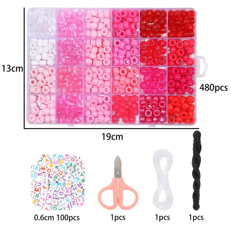 24 Colors Pony Beads Hair Beads Organizer Box Jewelry Kit for Kids Hair Acrylic