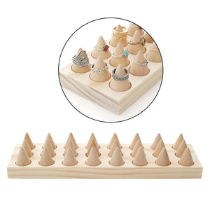 24 Fingers Wood Rings Cone Shape Display Stands & Drawer Storage Jewelry