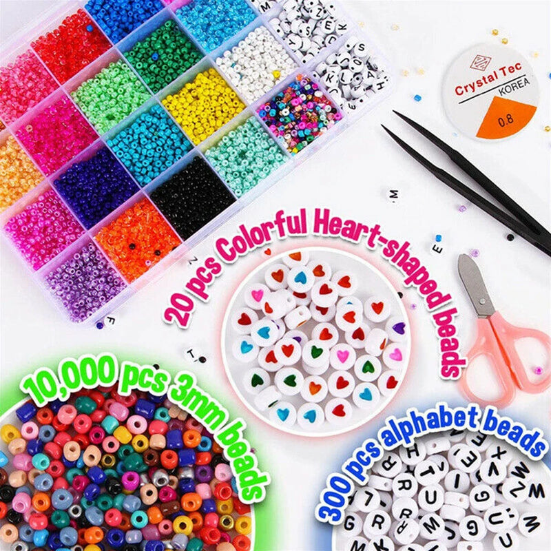 24 Grid Mini Glass Seed Beads Kit Colorful Alphabet Beads For Jewelry Making