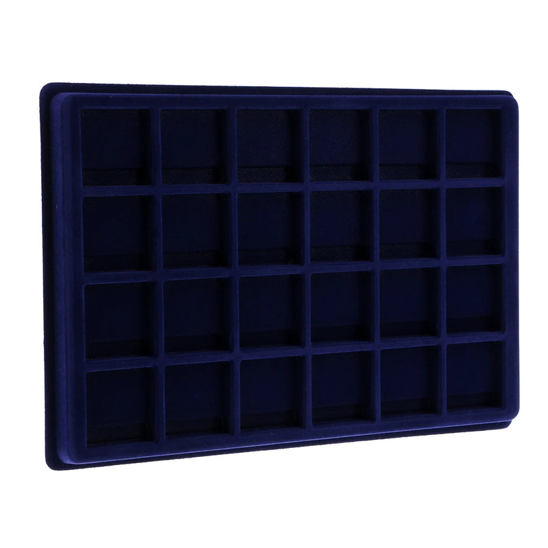 24 Grid Velvet Frame Series Display Tray Coin Case - Blue