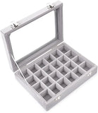 24 Grid Velvet Glass Jewelry Box Earring Ring Storage Holder Case Box