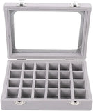 24 Grid Velvet Glass Jewelry Box Earring Ring Storage Holder Case Box