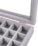 24 Grid Velvet Glass Jewelry Box Earring Ring Storage Holder Case Box