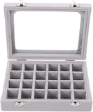 24 Grid Velvet Glass Jewelry Box Earring Ring Storage Holder Case Box