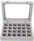 24 Grid Velvet Glass Jewelry Box Earring Ring Storage Holder Case Box