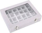 24 Grid Velvet Glass Jewelry Box Earring Ring Storage Holder Case Box