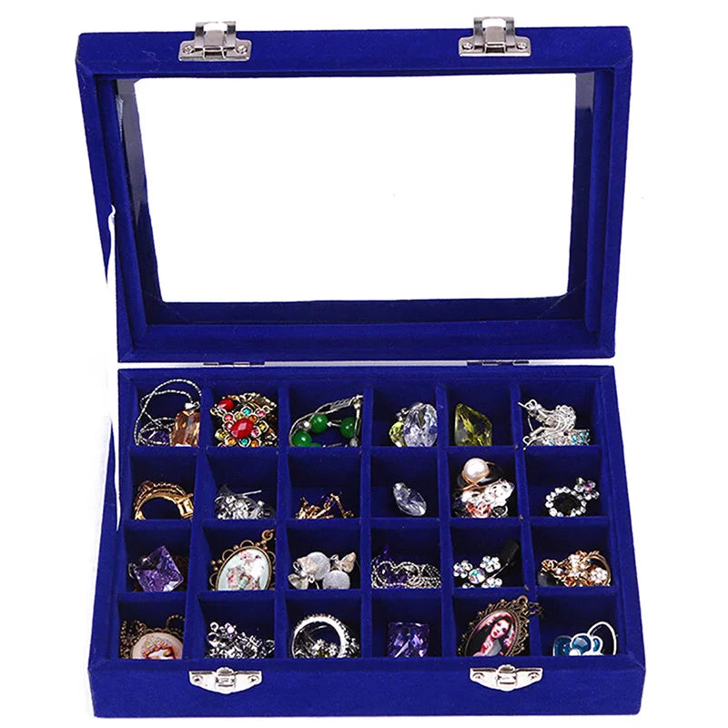 24 Grids Velvet Jewelry Box Organizer Women Jewelery Storage