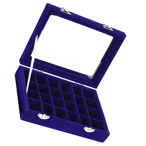 24 Grids Transparent Cover Glass Storage Box Jewelry Necklace Organizer