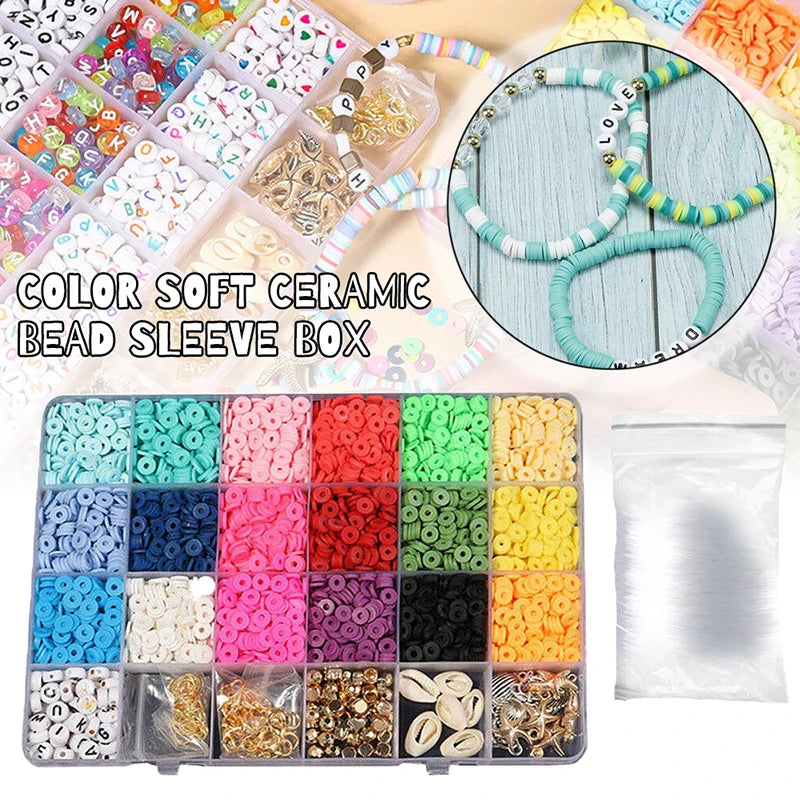 24 Grids Clay Ceramic Heishi Flat Beads Set for Jewelry Making
