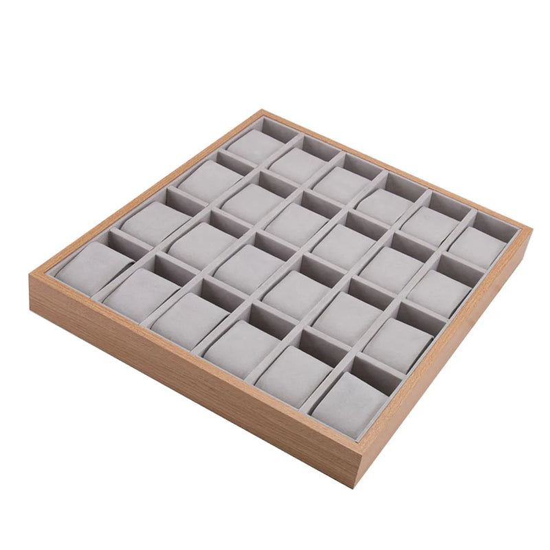 24 Grids Pillow Watch Tray Jewelry Display Boxes Earring Wood Storage Case