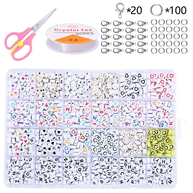 24 Grids Smile Acrylic Letter Beads Kit DIY Bracelet Necklace Beads Set