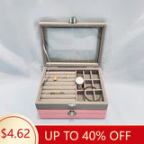 Velvet Jewelry Box with Glass Cover - Ring Display Organizer
