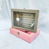Velvet Jewelry Box with Glass Cover - Ring Display Organizer