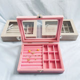 Velvet Jewelry Box with Glass Cover - Ring Display Organizer