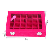 24 Grids Velvet & Glass Jewelry Box for Rings Earrings Colar Organizer