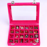 24 Grids Velvet & Glass Jewelry Box for Rings Earrings Colar Organizer