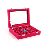 24 Grids Velvet & Glass Jewelry Box for Rings Earrings Colar Organizer