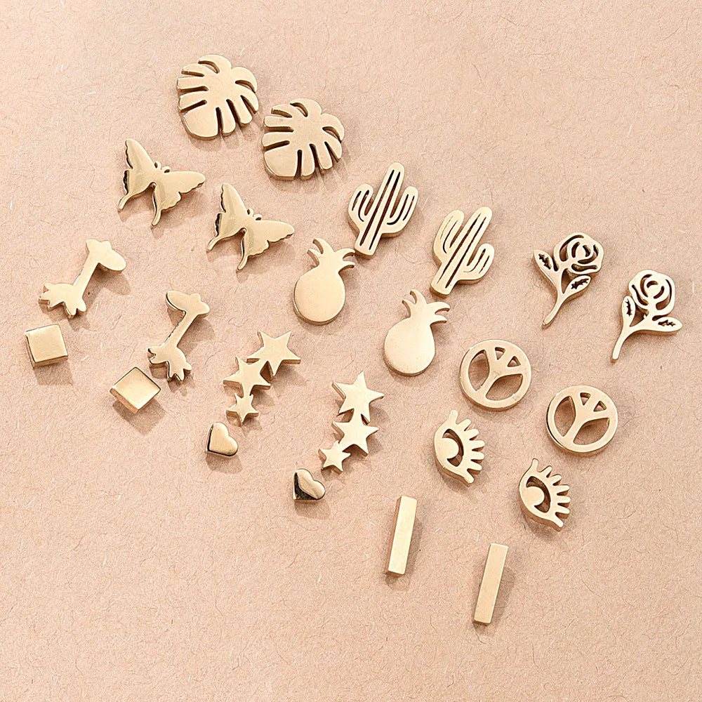 24 PCS Minimalist Stainless Steel Butterfly Heart Stud Earrings for Women