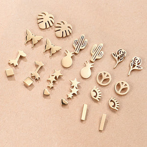 24 PCS Minimalist Stainless Steel Butterfly Heart Stud Earrings for Women