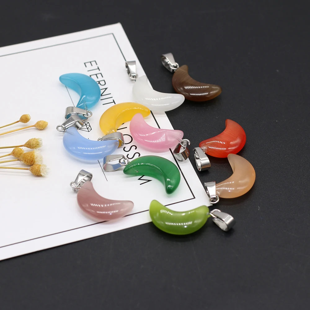24 PCS Moon Shape Stone Pendant Jewelry Making Necklace Accessory 12x23mm