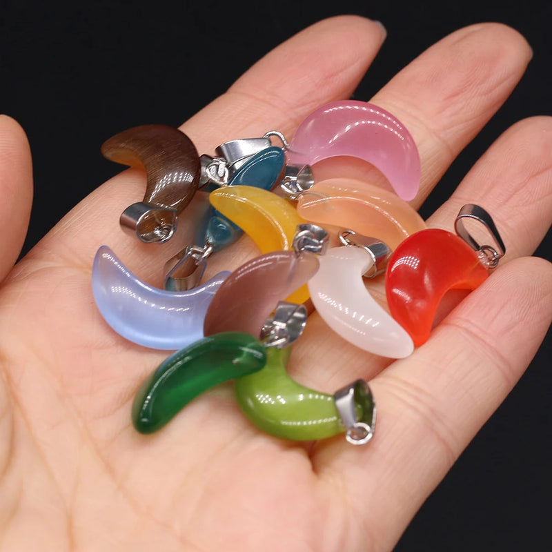 24 PCS Moon Shape Stone Pendant Jewelry Making Necklace Accessory 12x23mm