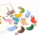 24 PCS Moon Shape Stone Pendant Jewelry Making Necklace Accessory 12x23mm