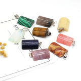 24 PCS Natural Agate Tiger Eye Cylindrical Pendant for DIY Necklace