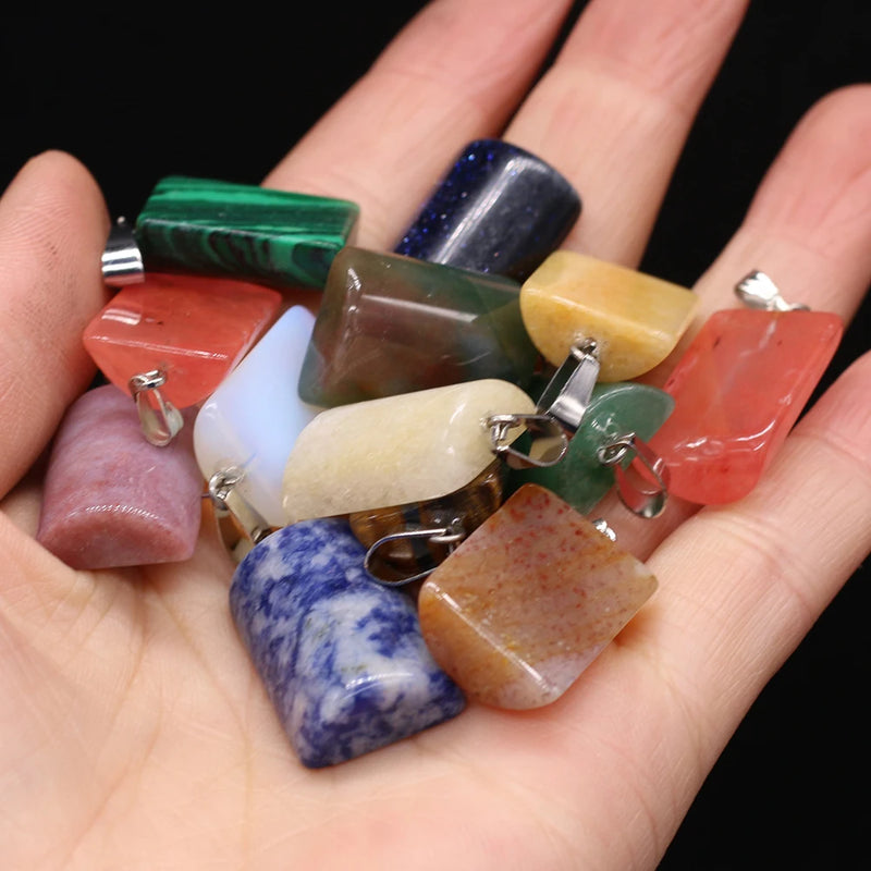 24 PCS Natural Agate Tiger Eye Cylindrical Pendant for DIY Necklace