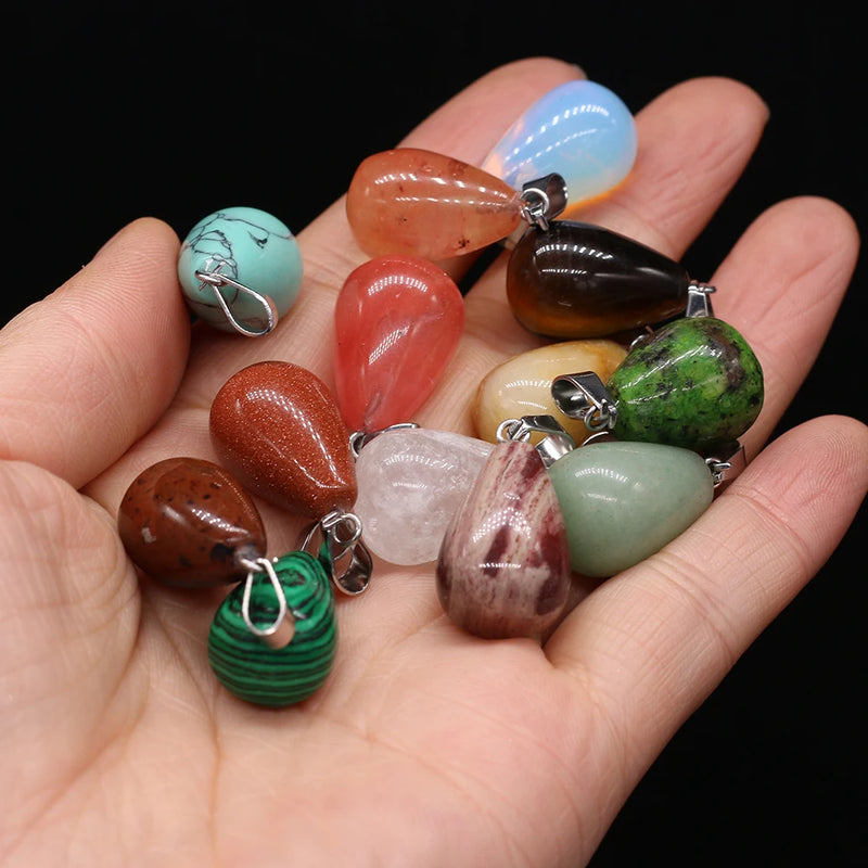 24 PCS Malachite Drop Shape Stone Pendant for Jewelry Making Necklace Charm Gift