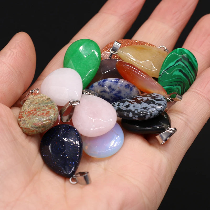 24 PCS Natural Stone Faceted Water Drop Pendants for Jewelry Making