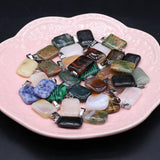 24 PCS Natural Stone Rectangular Pendant DIY Necklace Accessory Gemstone Charm